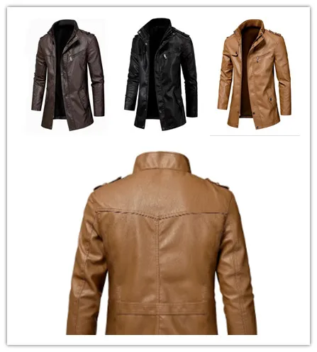 

Vintage Leather Jacket Parkas England Style Men Oumor Men Autumn Fashion Long Warm Pocket Leather Jacket Men Winter Casual Coat