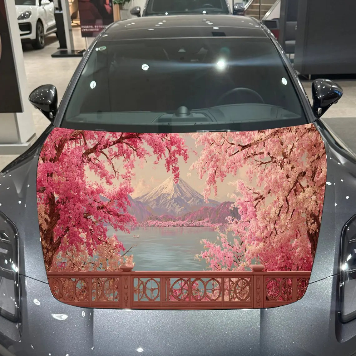 

Живописное крепление Fuji и вишни, виниловые наклейки на капот автомобиля, защитная наклейка на поверхность автомобиля, декоративная крышка, виниловые обертывания, вода