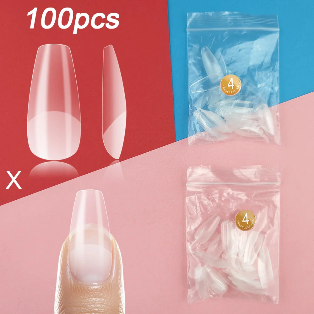 

100pcs Single Size Middle Coffin Seamless Fake Nails Semi-Matte No File Needed Sizes 0 to 7 Optional Soft Gel False Nail Tips