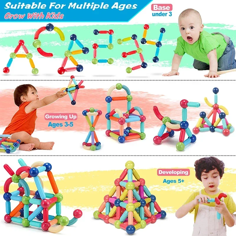 Magnetic Building Sticks Blocks Toy Stem Educational Construction Toys 3D Magnet Building Puzzle Toys Gift for Kids and Toddler