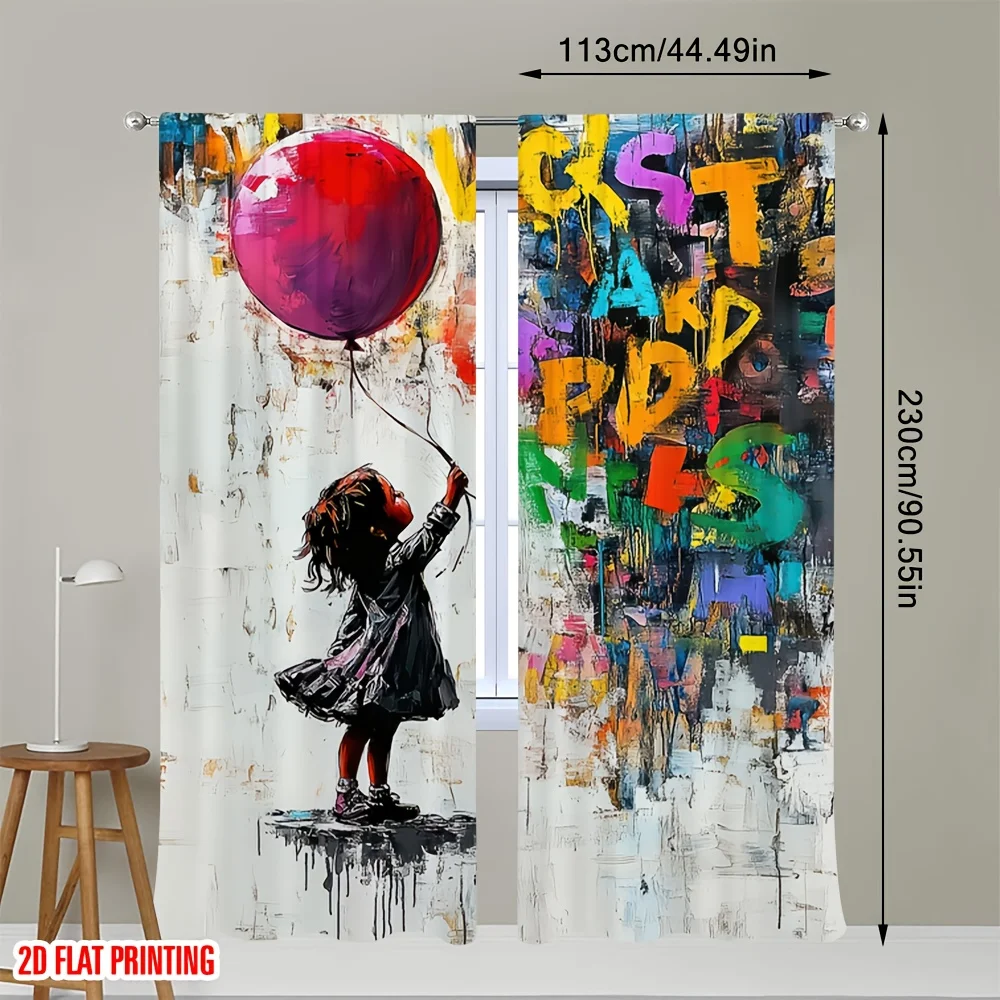 Vibrant Kids Art Balloon Curtain for Nursery Room Colorful Abstract Design Home Decor Window Treatment