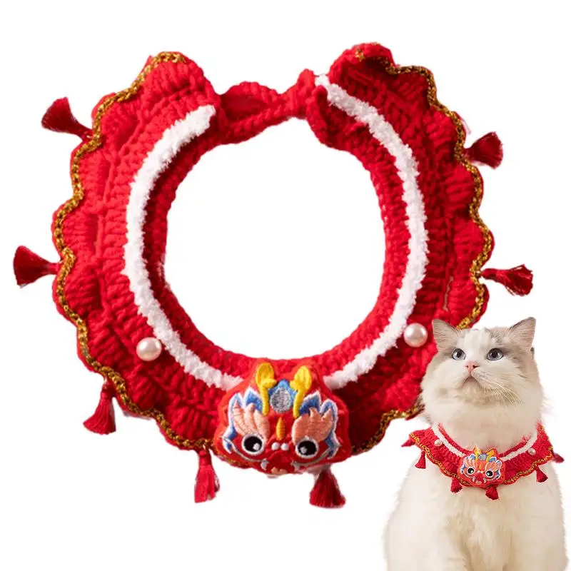 Spring Festival Dog Scarf Adjustable Red Pet Scarf Dragon Year Lucky Lunar New Year Supplies Hand-Knitted Spring Festival Pet