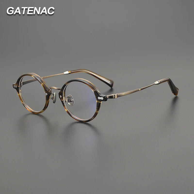 Gatenac Vintage Pure Titanium Eyeglasses Frame Men Round Small Glasses Frame Women Ultra Light Luxury Brand Designer Eyewear