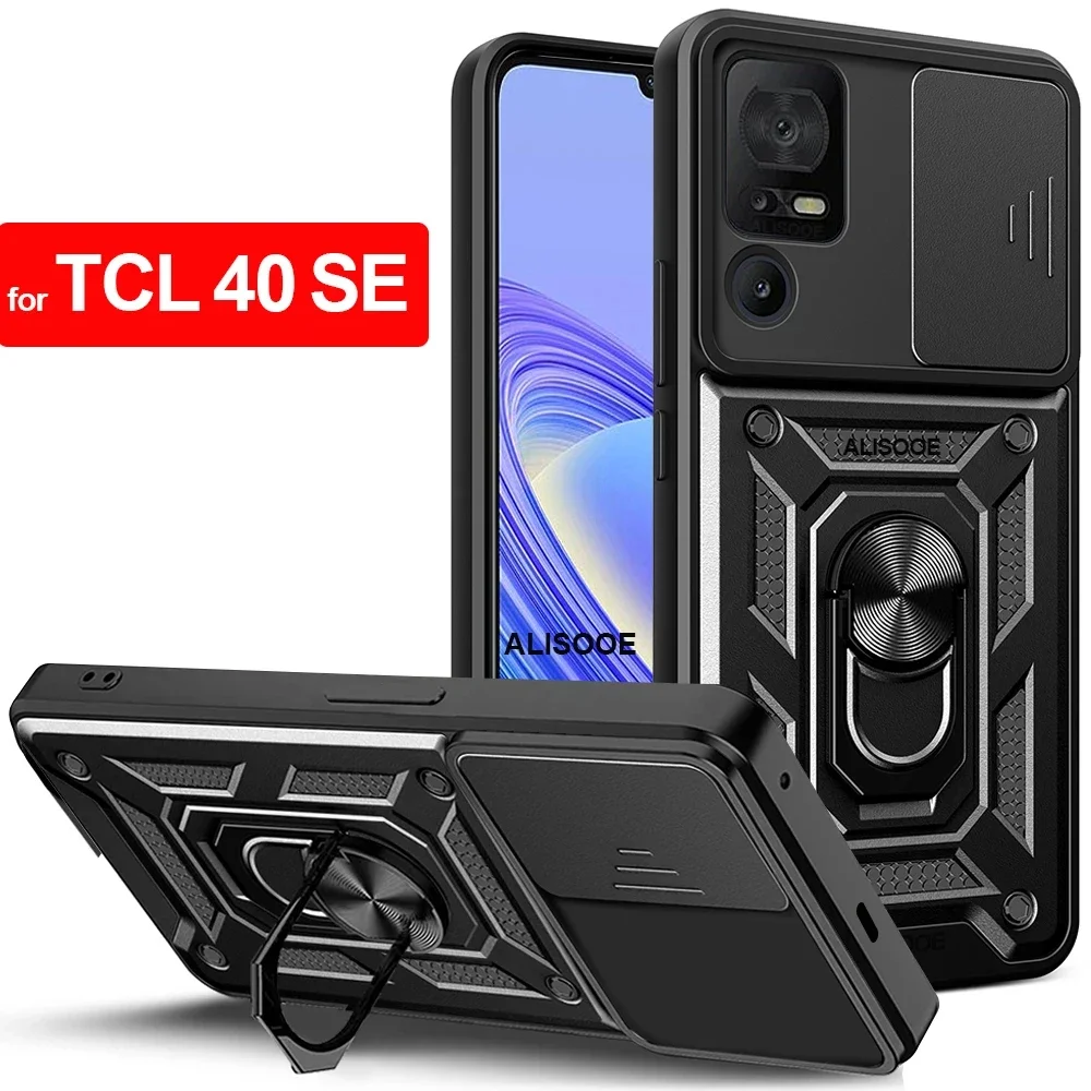 Armor Capa for TCL 40 SE Case Slide Camera Lens Protection Ring Stand Cover for TCL 40 SE T610K T610K2 T610P T610P2 Holder Funda