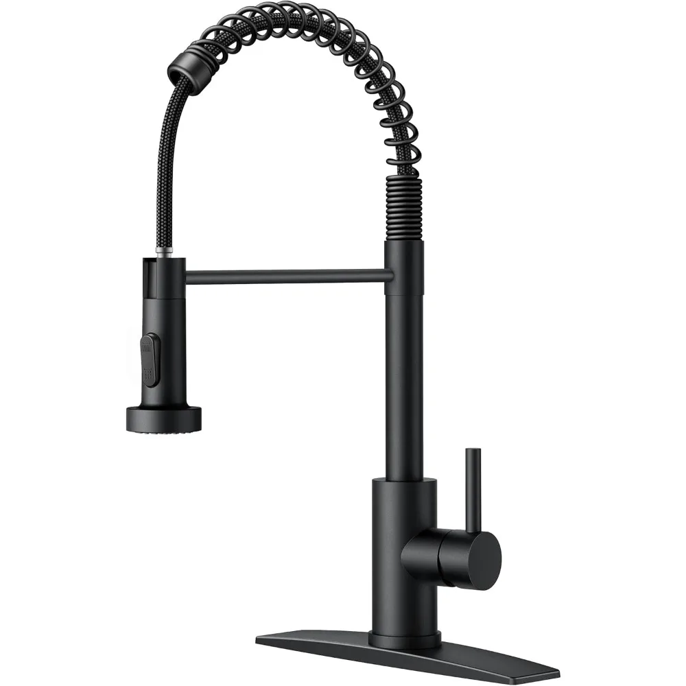 

Stainless Steel Pull-Down Spray Kitchen Faucet with Single Handle, Commercial-Grade Black Design