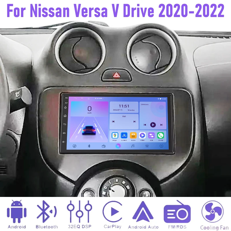 

7'' 4+64GB For Nissan Versa V Drive 2020-2022 Car Radio Wireless Carplay Android 15 Auto Steering Wheel Control
