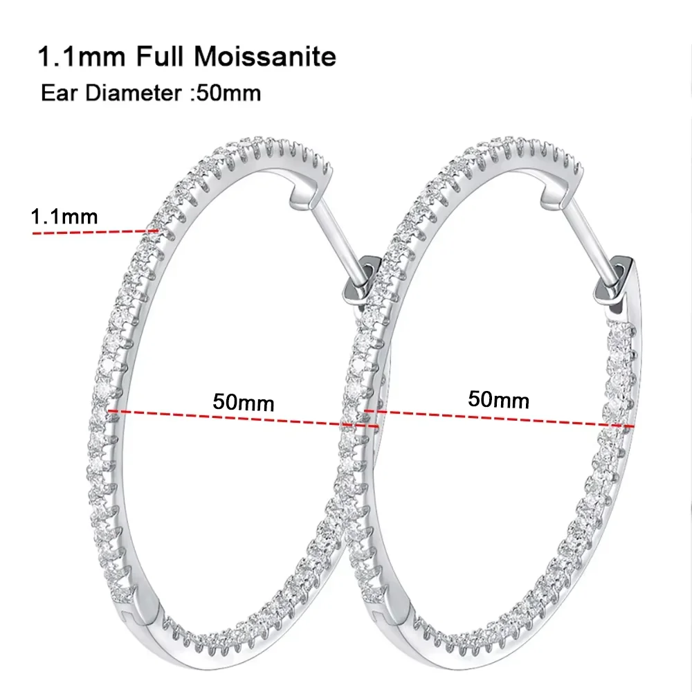 Serenity 2,5 mm D Farbe Moissanit Ohrringe für Frauen Geschenk 100 % S925 Sterling Silber funkelnder Diamant 60 mm Creolen Schmuck