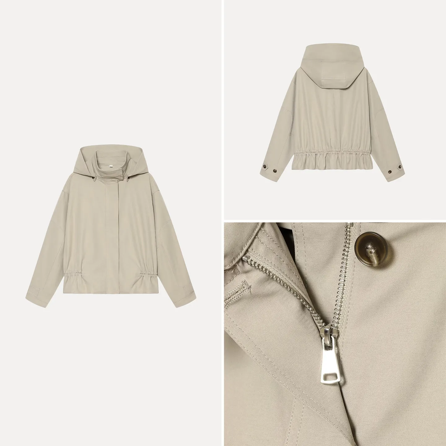 Women's Summer 2026 Versatile Stand Collar Waist Drawstring Windbreaker Jacket Standard Fit Long Sleeve Zipper Closure Coat