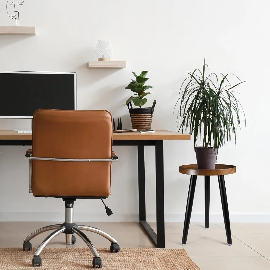 حامل نباتات داخلي من الخشب في منتصف القرن بلمسة نهائية من خشب الجوز، حامل نبات طويل القامة لوعاء الزهور، علامة تبويب جانبية صغيرة مستديرة حديثة #2