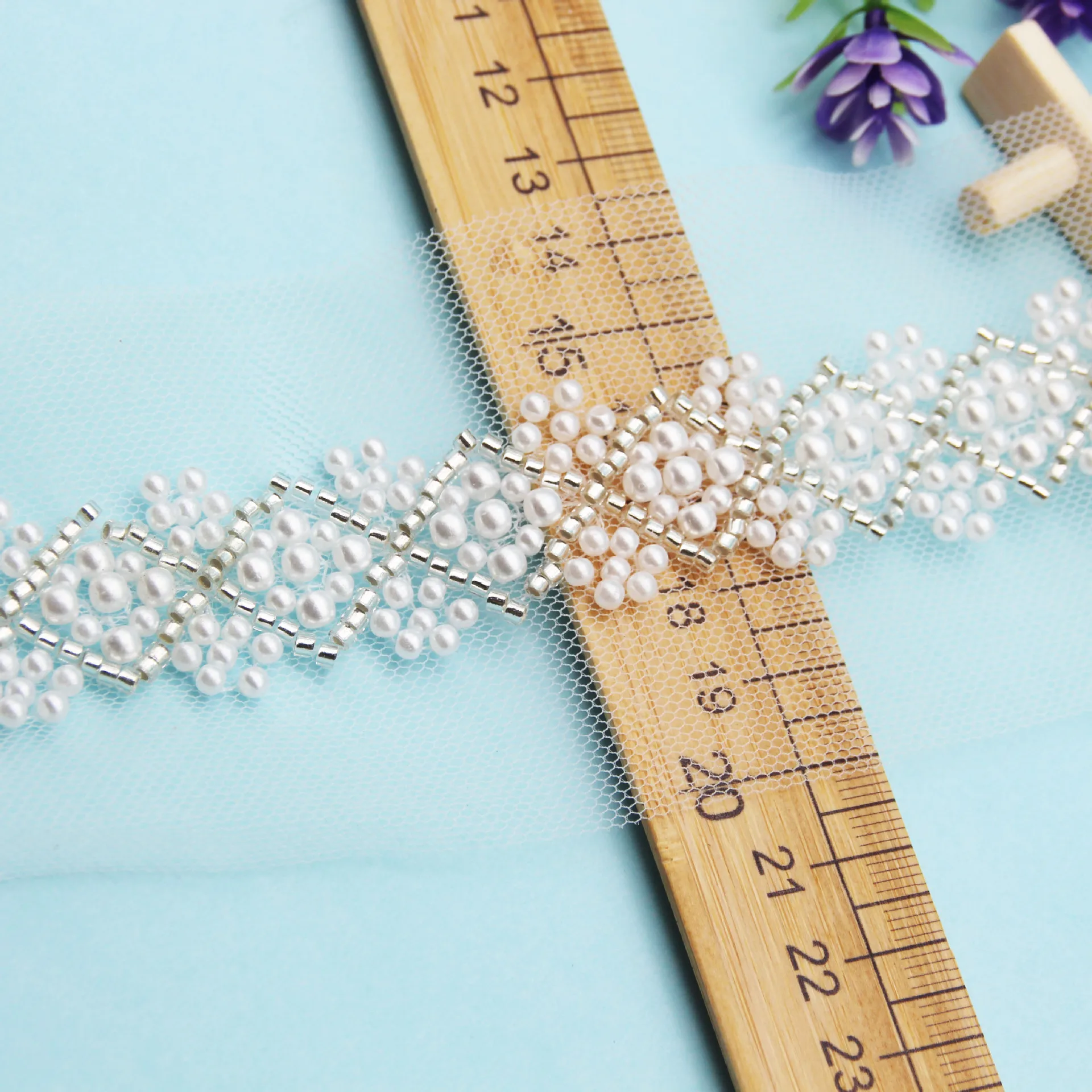 

White High-end Glass Bead Handmade Nail Bead Lace DIY Pearl Lace Ribbon Shoe Clothing Bag Accessories