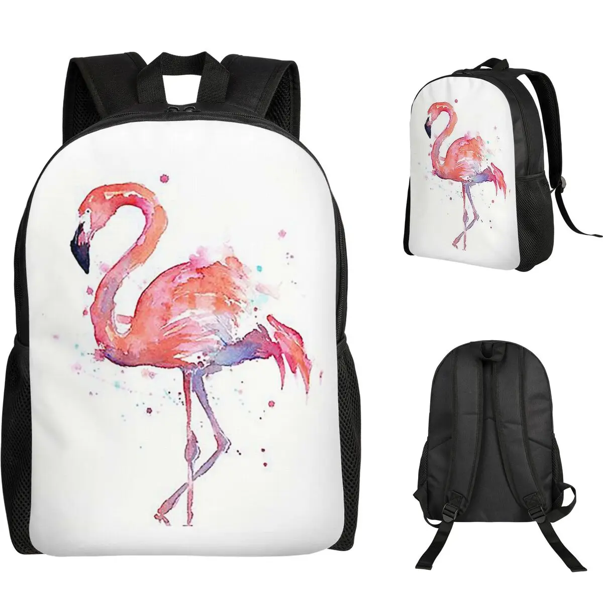 

Pink Flamingo Watercolor Illustration Student Backpack School Bag Hiking Travel Daypack for Boys Girls Bookbag Shoulder Bags