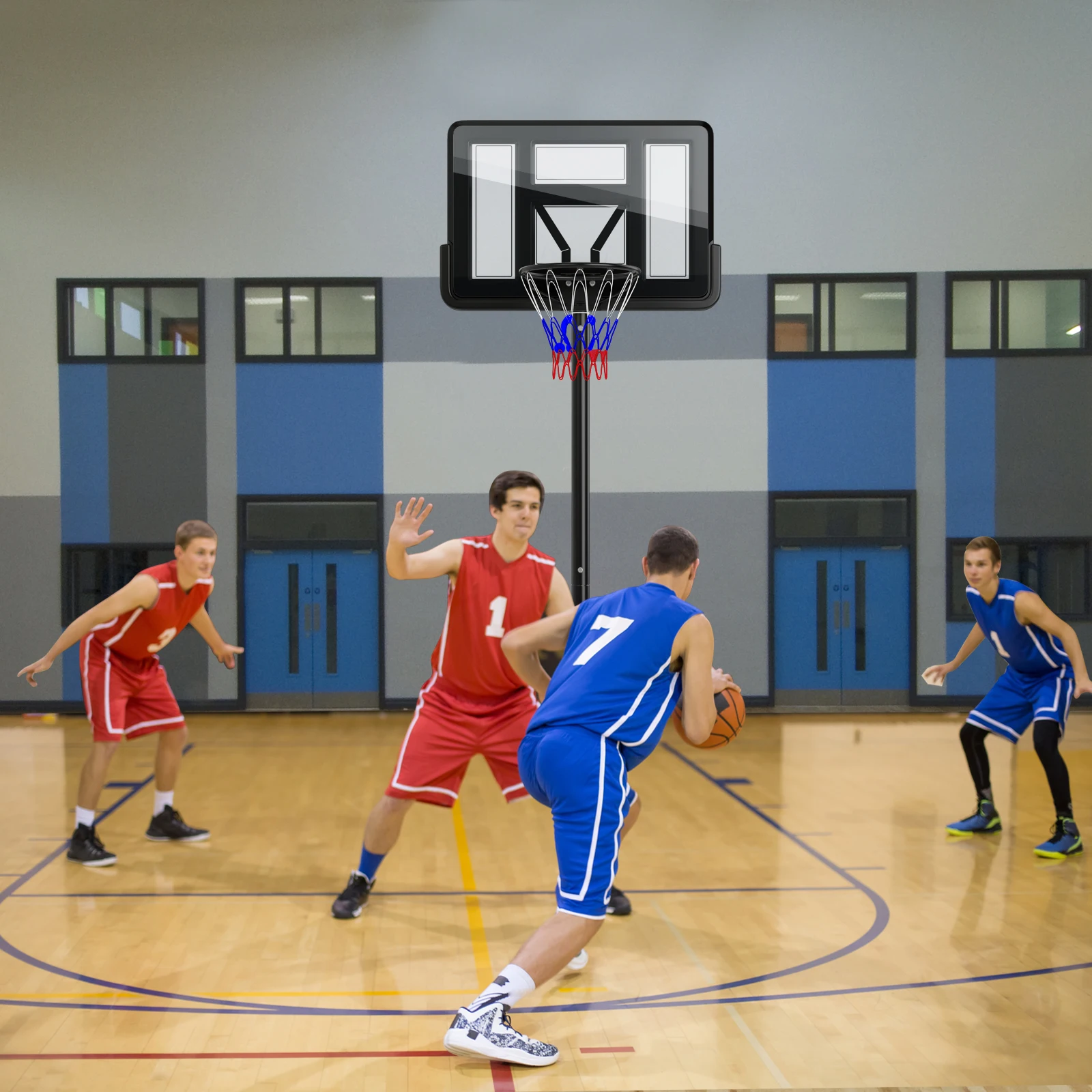 Aro de baloncesto portátil, sistema de portería ajustable de 5,5-10 pies