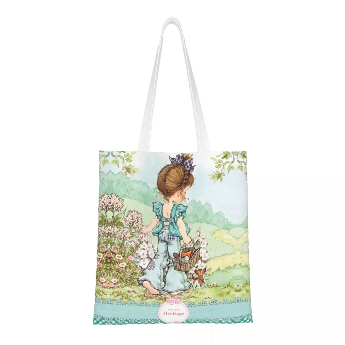 Sarah Kay Picnic Cartoon Canvas Handbags Fashion Tote Bag For Woman Flower Girl's Top Handle Bags