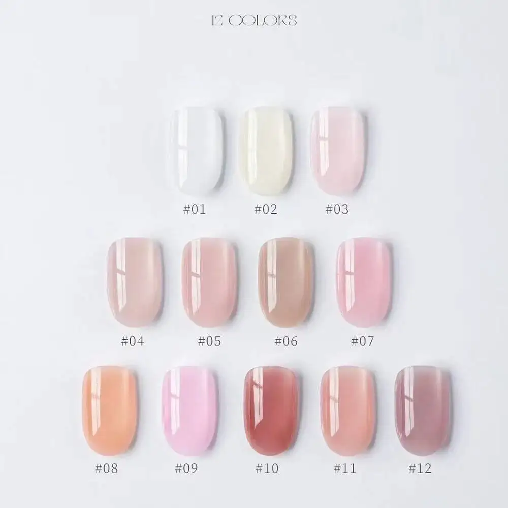 Pink Rose 12pcs Nude Color Gel Polish Set WIth Color Card Building Jelly Gel Soak Off Color Primer LNail Salon Wholesale Set