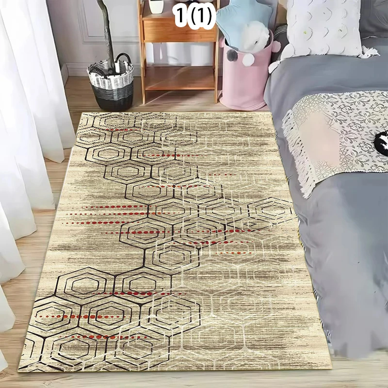 Rectangular Carpet Geometric Hexagon Damask Pattern Modern Neutral Tone Decorative Floor Mat for Living Room Bedroom Home Decor