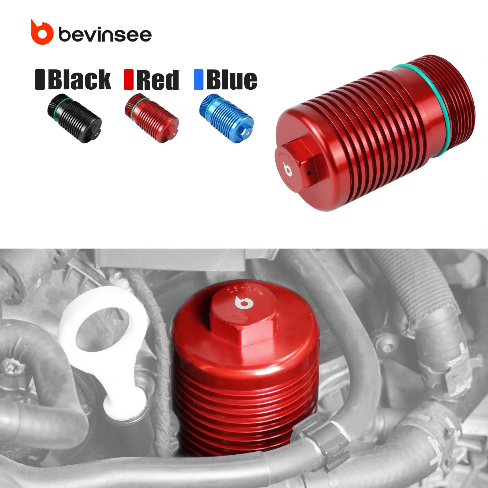 BEVINSEE Aluminum Oil Filter Housing for VW for Golf MK7 MK7.5 for VW Tiguan Jetta Mk6 Passat B7 for Audi A3 S3 8V/TT TTS 8S/Q2