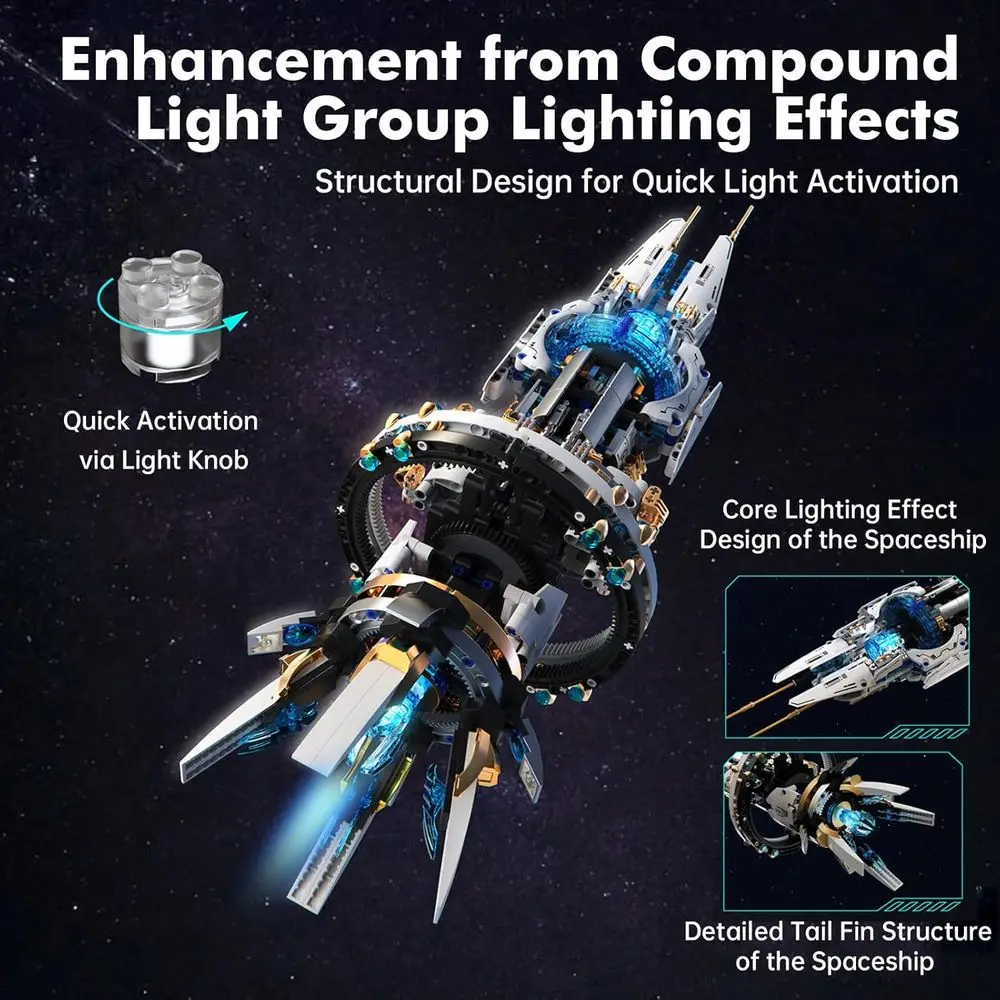 Set di giocattoli STEM Space Shuttle a LED motorizzato per età 8+, struttura rotante, ideale per ragazzi, ragazze e adolescenti