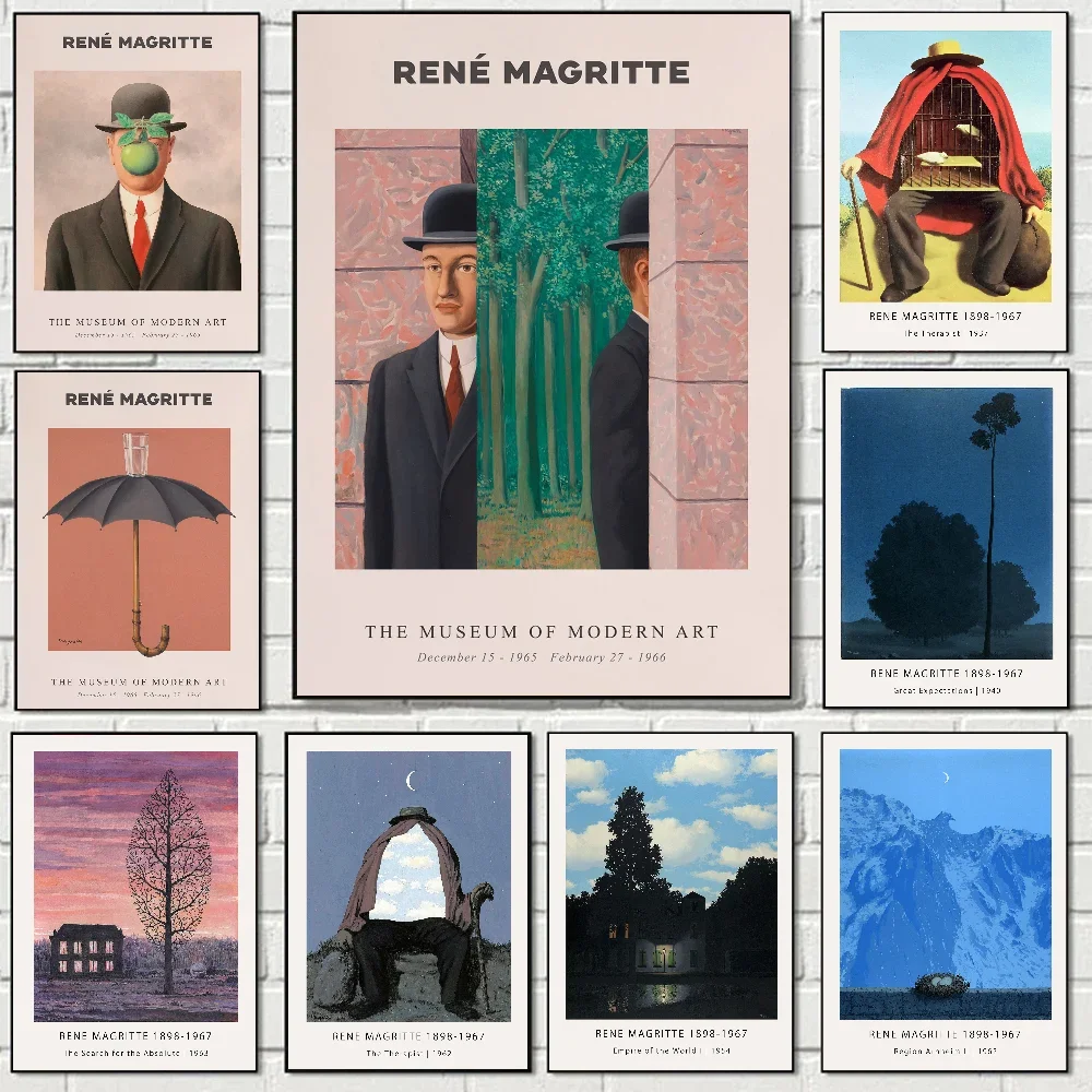 Scandinavian Minimalist Rene Magritte Surrealist Poster Self-adhesive Art Waterproof Paper Sticker Coffee House Room Wall Decor