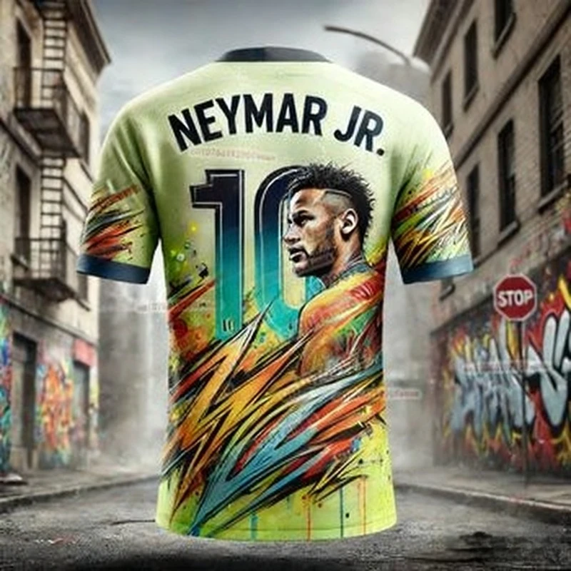 أزياء كرة القدم نجم نيمار 3D مطبوعة الرجال مروحة تي شيرت، الرياضة في الهواء الطلق تنفس التجفيف السريع جيرسي