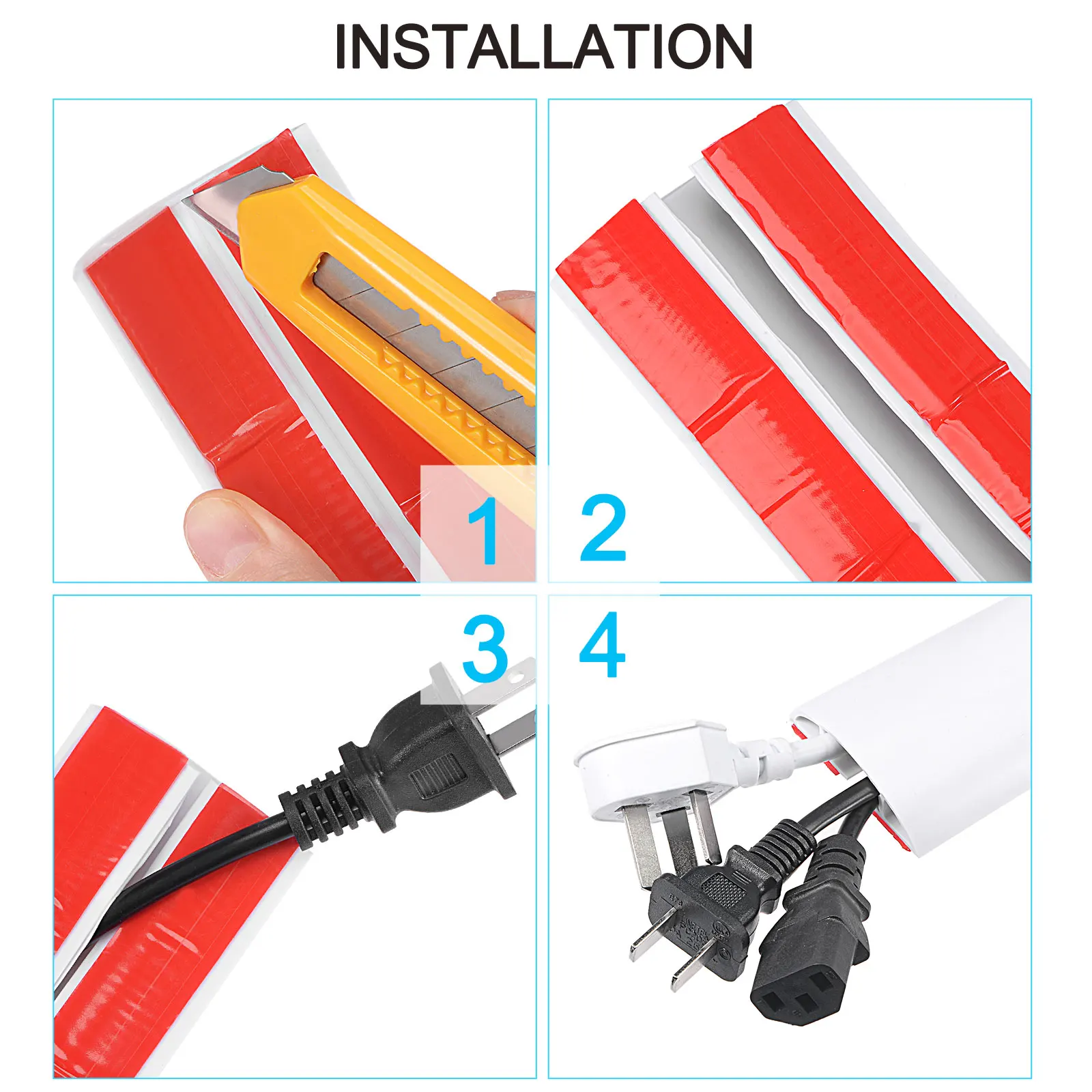 Floor Cord Cover Cable Protector Cable Raceway Hider 6.6ft White Self Adhesive Extension Cable Management for Home Office