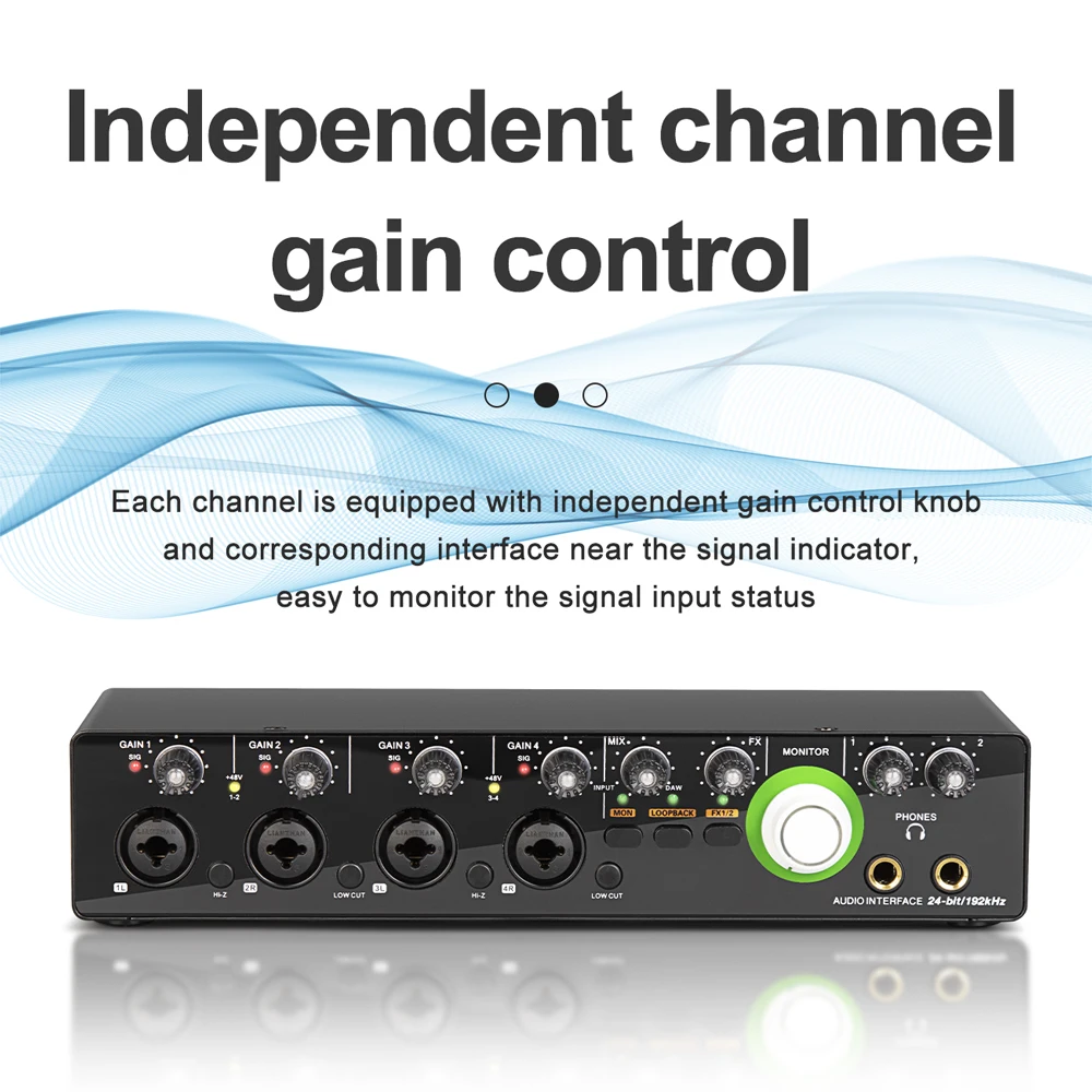 4 Channel Audio Sound Card 4 in 4 Interface De Audio for Podcast Recording Music Instrument