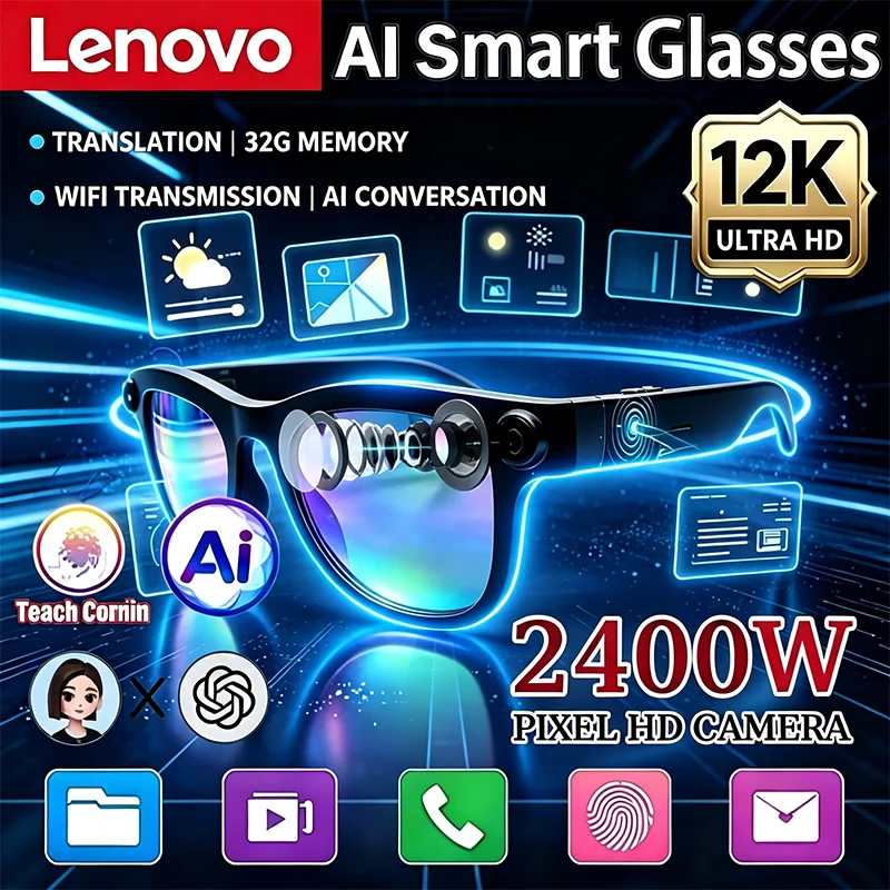 Lenovo 8K HD AI Smart Sunglasses Hands Free Wireless Bluetooth Camera Glasses Calling Translator Voice Assistant 2026 New