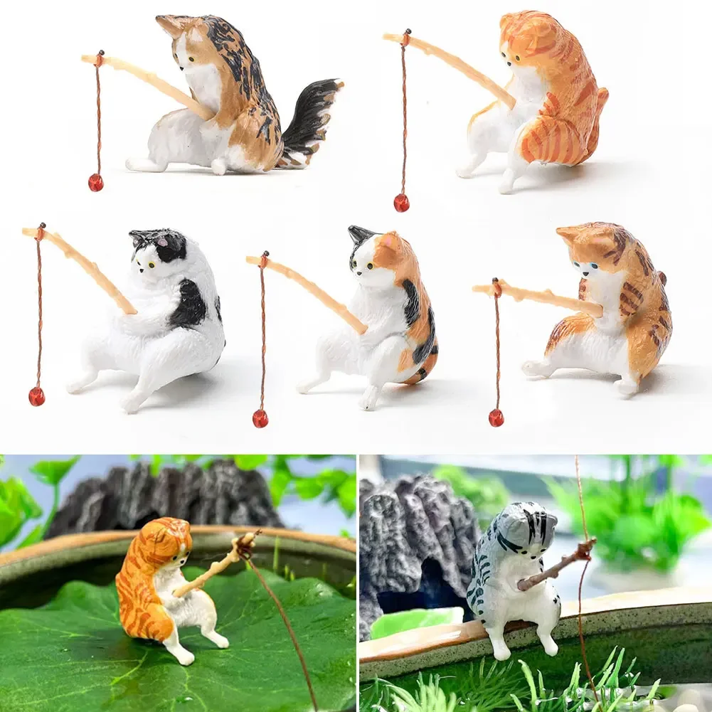 Fishing Cat Aquariums Decorations Fish Tank Hangable Landscape Aquarium Cat Fishing Ornament Home Aquarium Decor