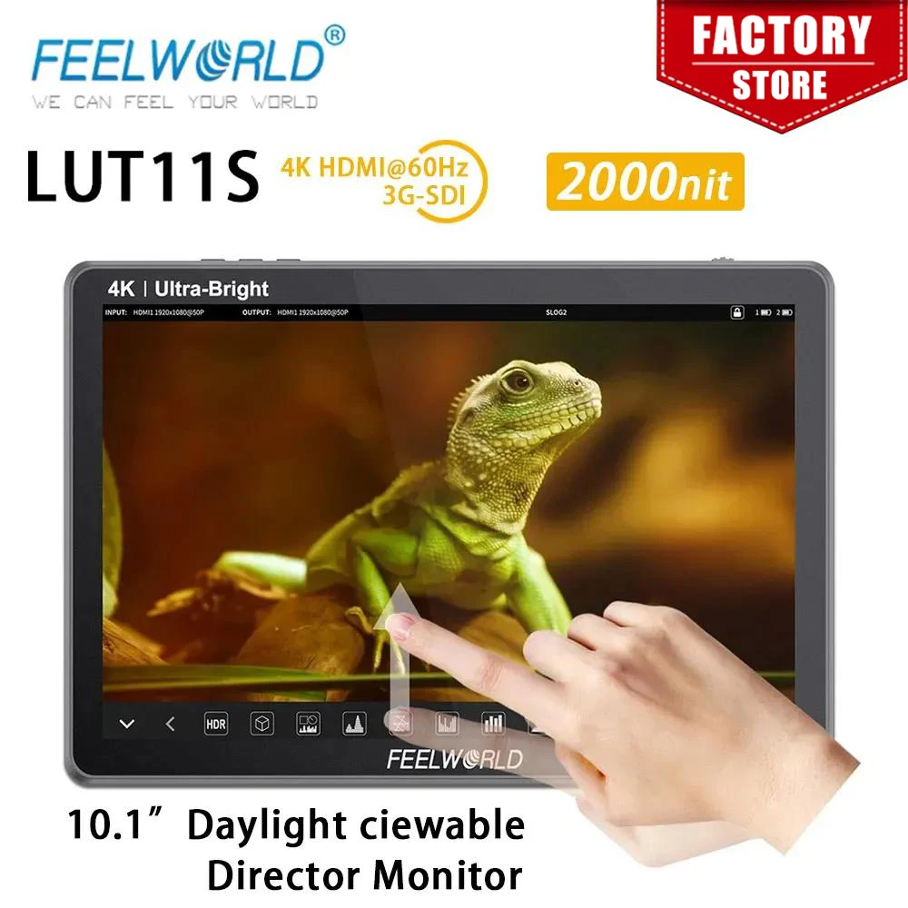 

FEELWORLD LUT11S 10.1 Inch 2000nit Ultra Bright IPS Touch Screen 3DLUT 3G-SDI HDMI DSLR Camera Field Monitor with F970 External