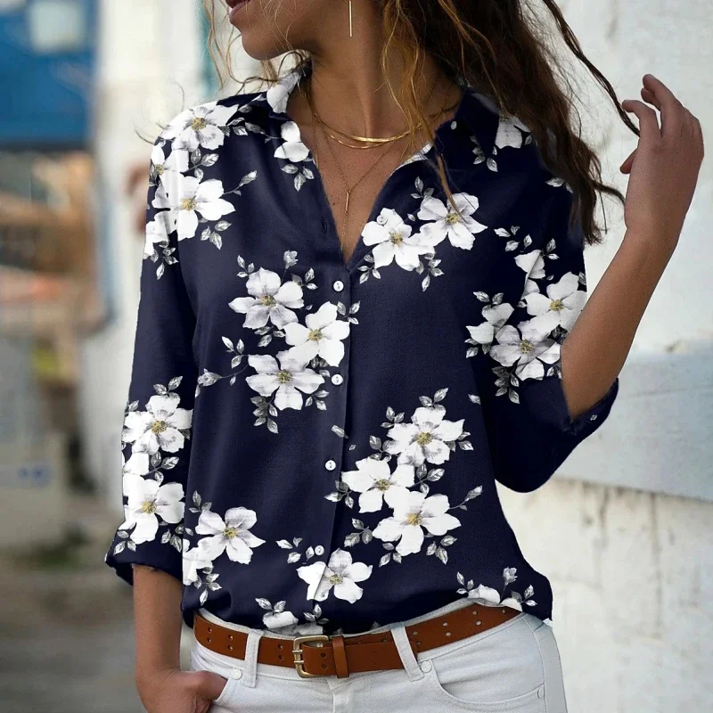 Elegant Sweet Floral Women's Shirt Tops Casual Long Sleeve Turn-down Collar Comfortable Casual Style Spring Autumn Shirt Blouses