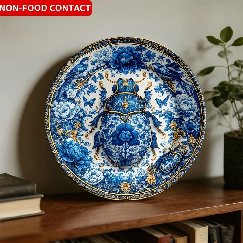 A 20Cm/7.9In Non-Food Contact Decorative Plate Featuring an Elegant Blue And White Floral Design with a Golden Border,