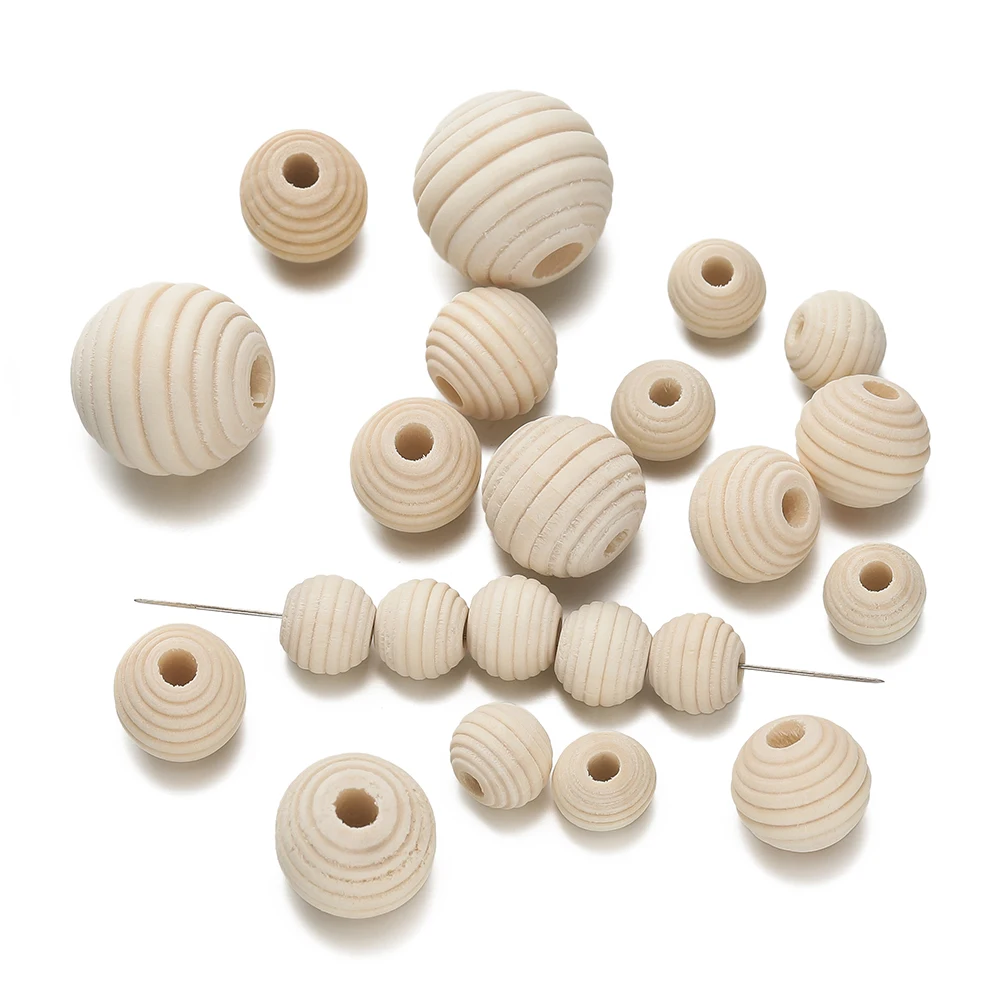 10-50pcs 천연 스레드 나무 비즈 쥬얼리에 대한 라운드 나무 벌집 비즈 DIY 팔찌 Tassel Craft 만들기