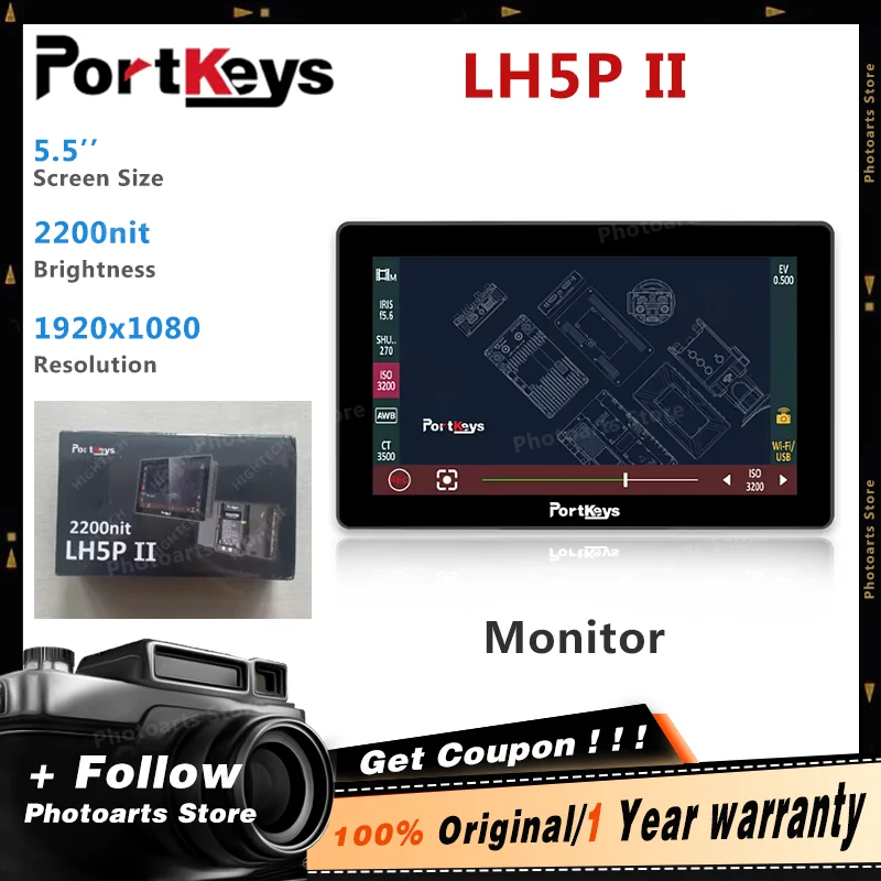 Portkeys LH5P II 5.5 Inch Camera 4k SDI Monitor DSLR Studio Monitors 2200nit Portable On-Camera Mini Field Audio Screen