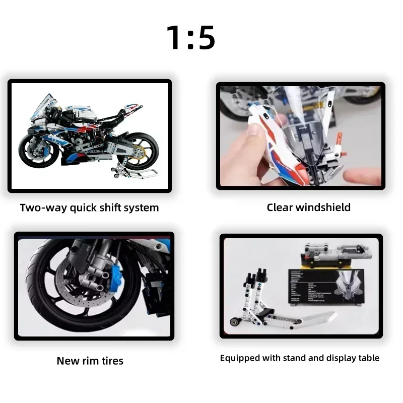 New Motorcycle Building Bocks Simulation Motorcycle Model Decoration Assembly Model Difficult Toy Boy Educational Creature Gifts