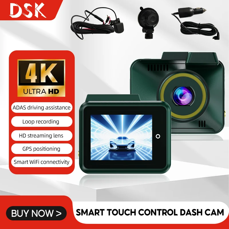 4K الذكية داش كام التحكم باللمس المزدوج سيارة DVR واي فاي لتحديد المواقع تتبع ADAS G-الاستشعار داش كاميرا للرؤية الليلية مسجل مركبة
