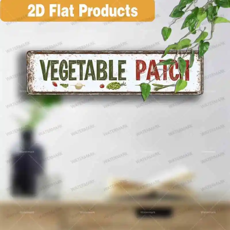 2D Flat 1pc Vintage Vegetable Garden Metal Sign - Fun Farmhouse Kitchen Decor with Tomato, Lettuce, Cucumber