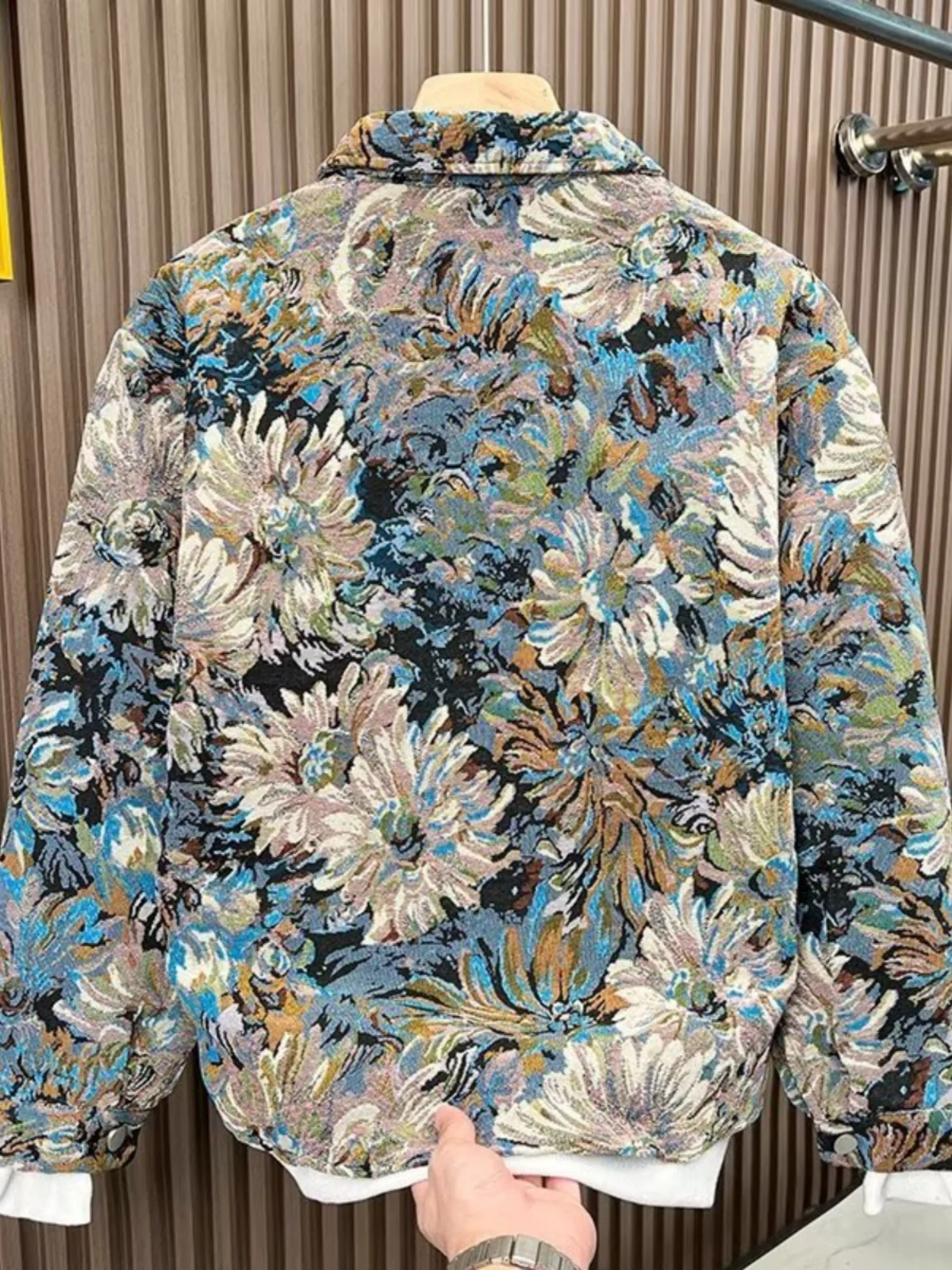Spring Autumn Daisy Embroidered Jacket Men's Trendy Vintage Loose Thin Long Sleeve Collar Casual Shirt Coat Youth Popular