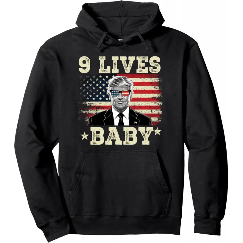 Men's and Women's Sports and Leisure New Fashionable Funny Trump 9-Life Baby American Flag Election Support Hoodie Hoodie