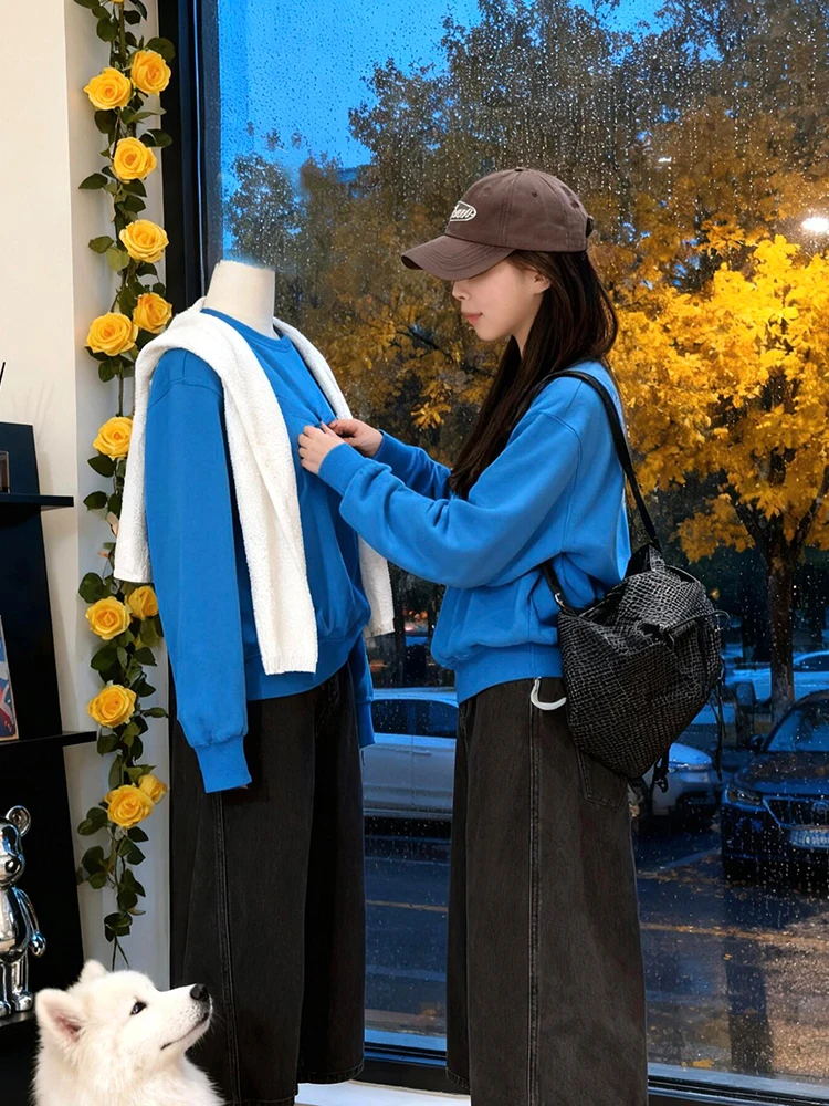 

Unique Sli round Ne Long Sve Hoodie Women's Autumn Winter Loose Versatile High-End Feelings Overhead Top