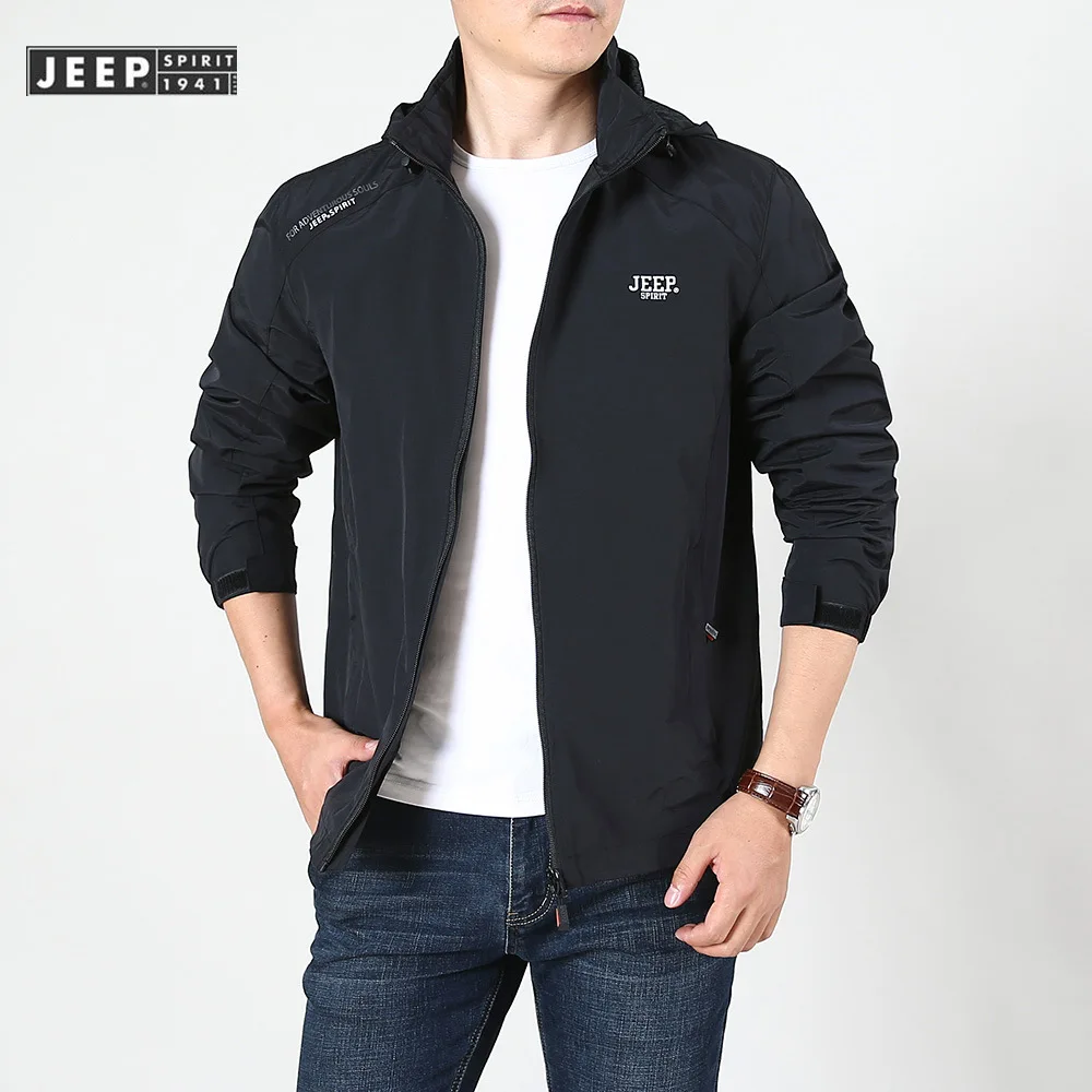 JEEP SPIRIT Men Jacket Fall Casual Fashion Waterproof Sports Jacket Removable Cap Loose and high quality Clothes