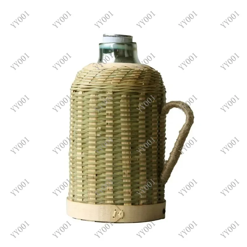 Handmade Bamboo Weaving Vacuum Flask Glass Liner Large Capacity Water Bottle With Handle