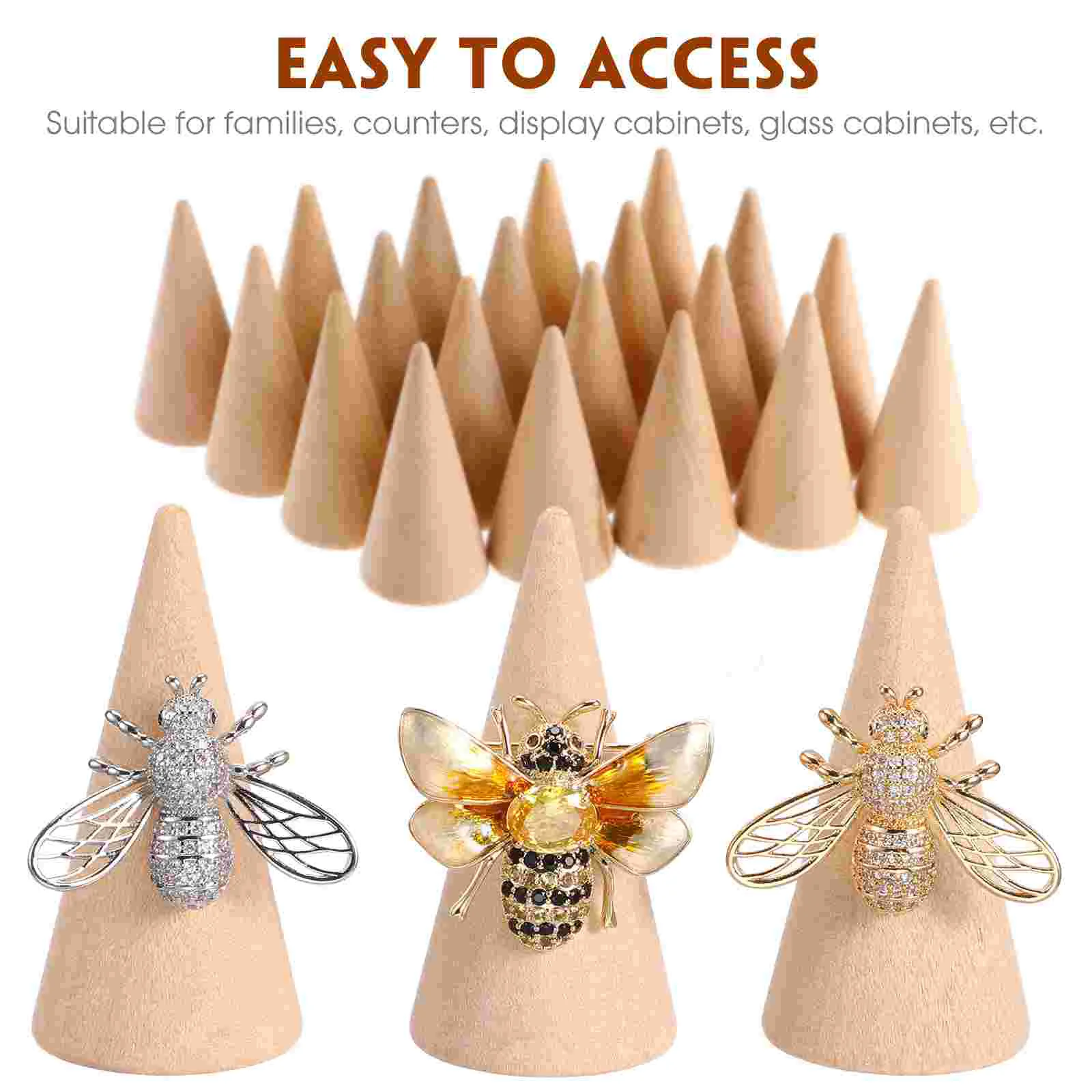 20 Pcs DIY Cone Display Shelf Rings Stand Finger Jewelry Decorative Wood Organizer Showcase Rack Child Holder Wooden