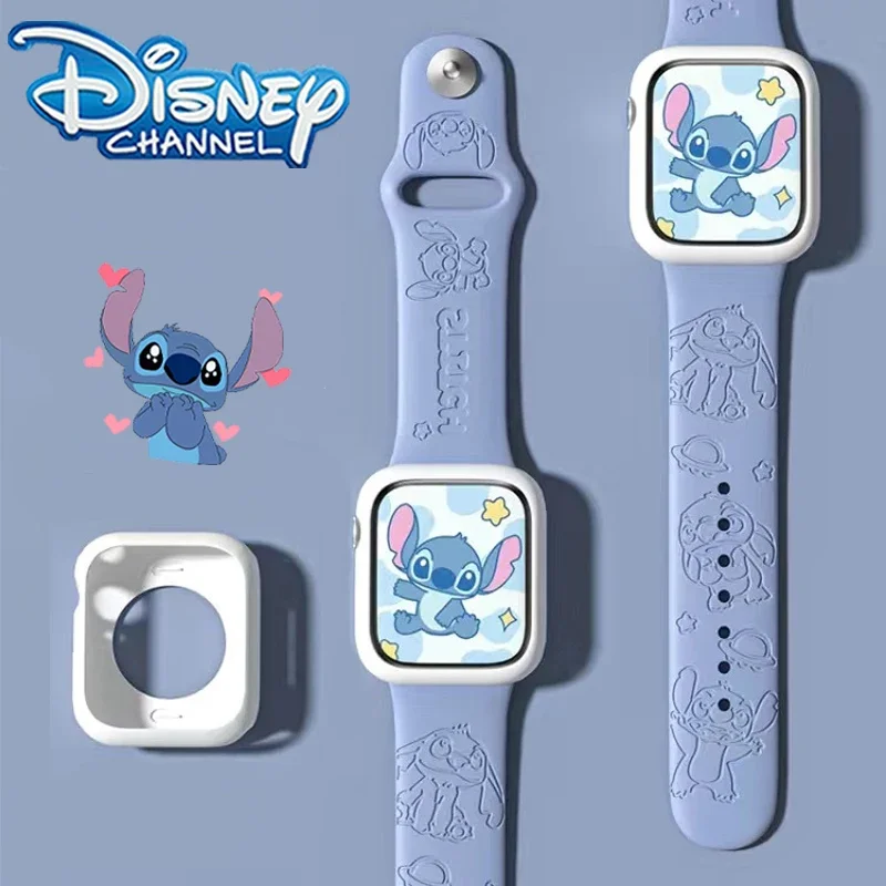 

Disney Anime Stitch Apple Watch Silicone Strap Suitable for IWatch S10/9/8/7 SE Cartoon Carving Laser Printing Replacement Strap