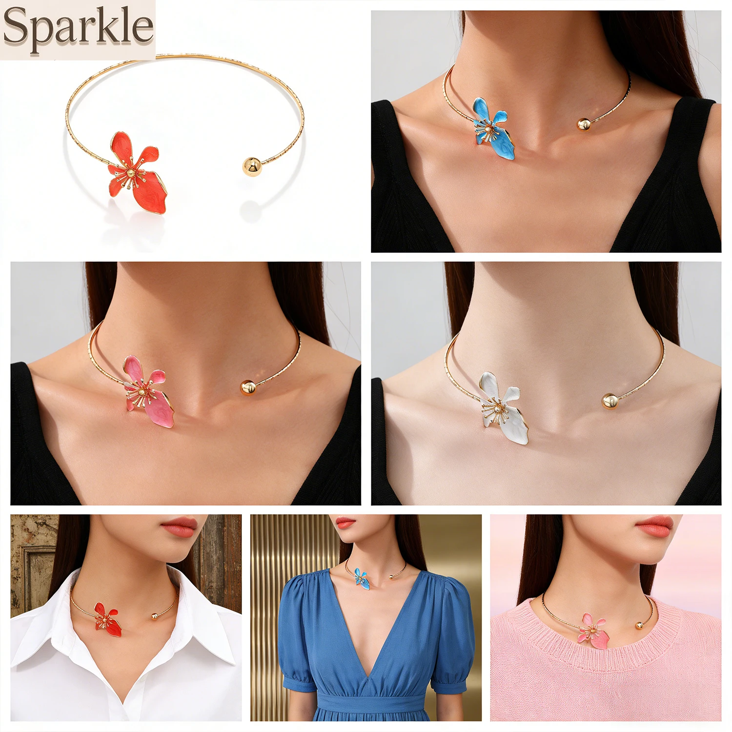 

Fashion Retro Metal Flower Collar Women's Light Luxury Design Necklace Jewelry Accessory for Stylish Decoration