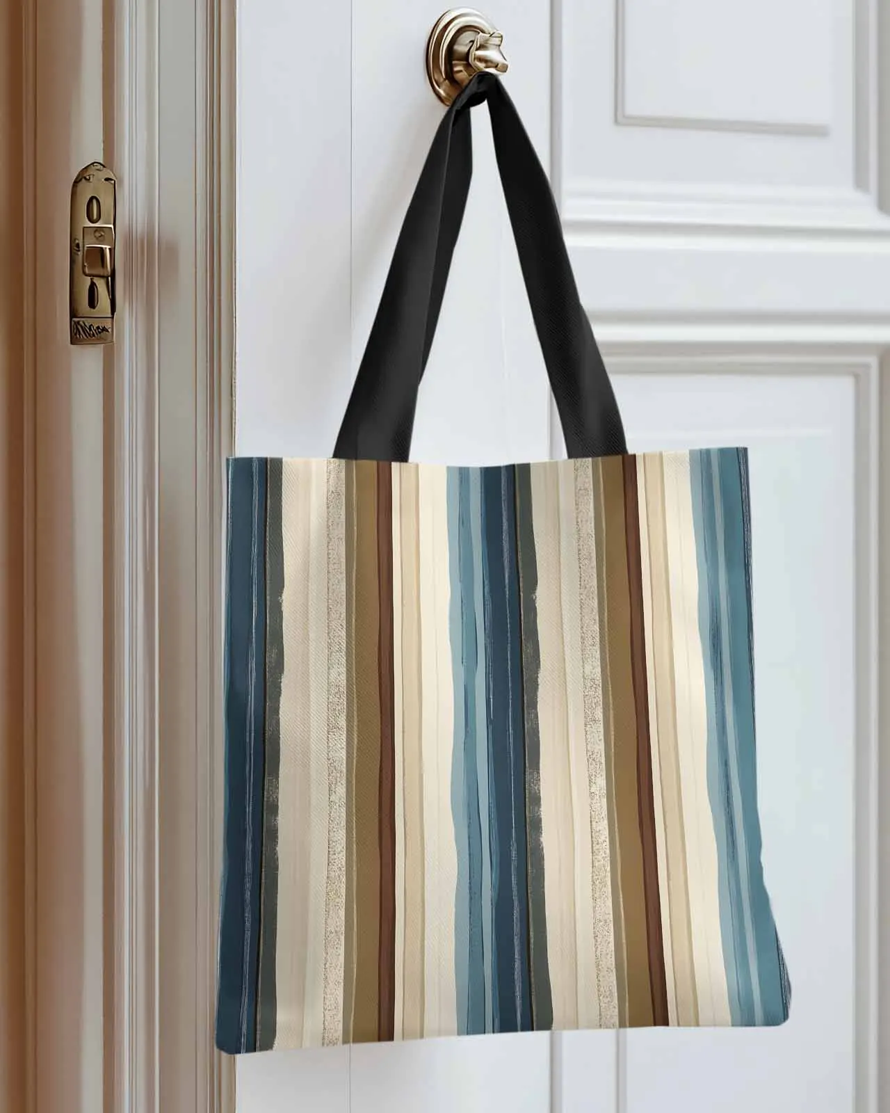 

Abstract Impressionist Vertical Stripes Canvas Bag Handbag Oxford Cloth Eco Shopping Storage Bag for Home Use