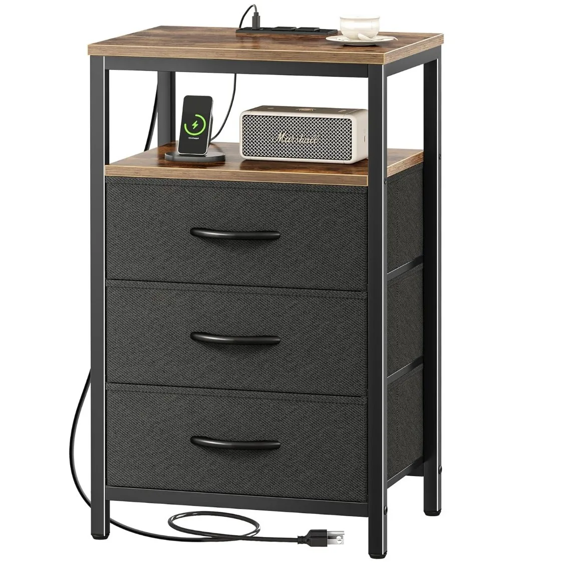 Bedroom bedside with storage, no harm cloth pump and USB power socket bedside table