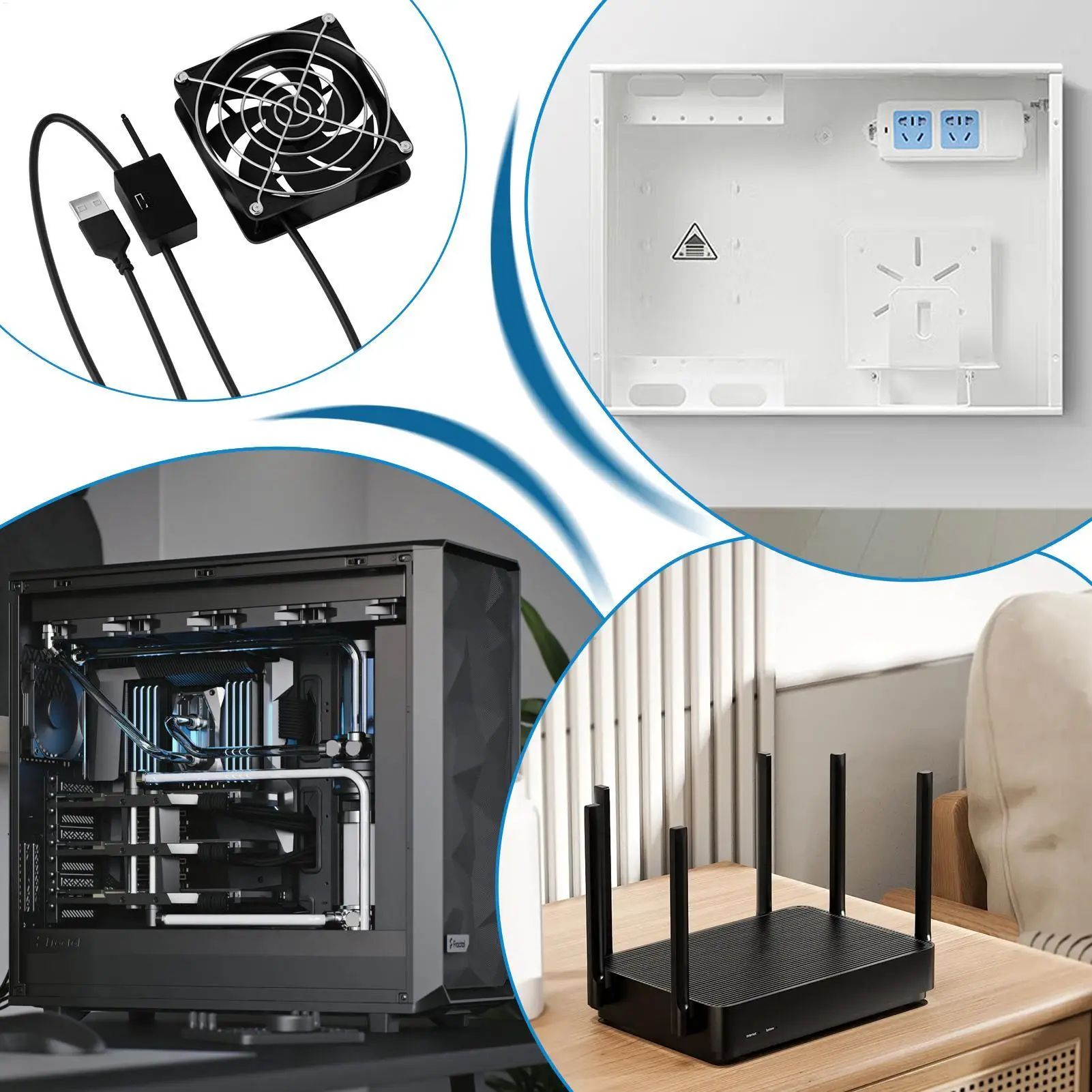 Computer Fan 5V Temperature-Sensitive USB Coolers USB Computer Fan for Router Receiver Amplifier Modem TV Box Home Living Room