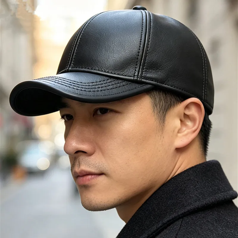2026 New Autumn Winter Cowhide Baseball Caps Men's Cap Cold-proof Warm Natural Leather Cap Party Hats casquette gorras 모자 кепка