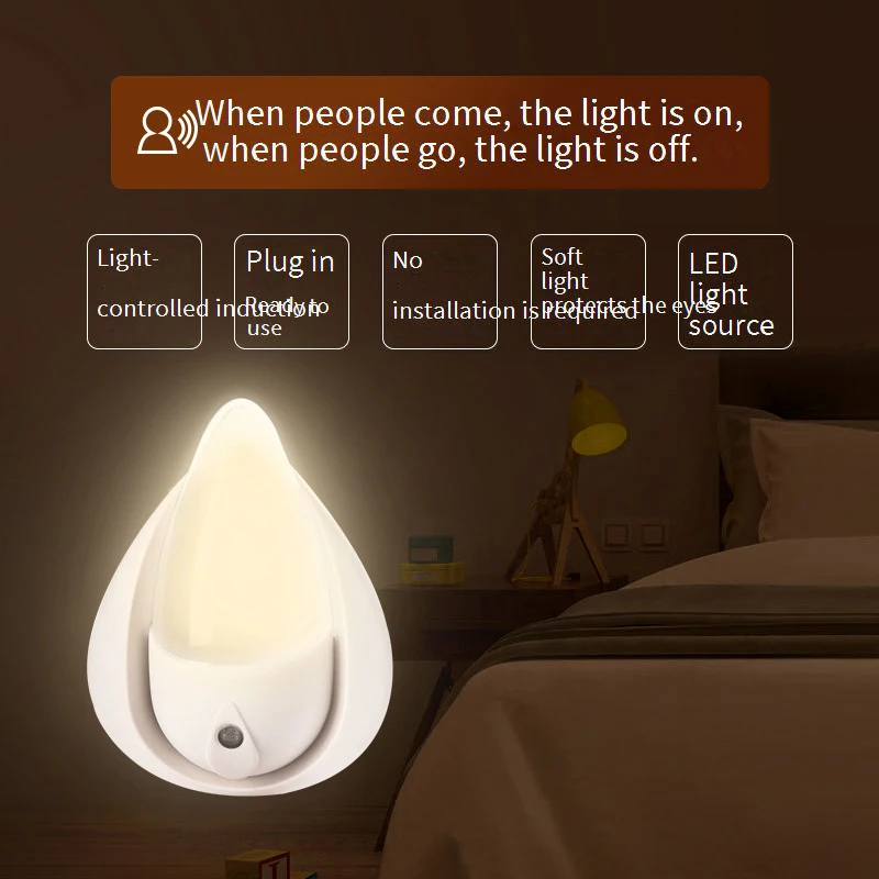 

LED Light-Controlled Night Lamp Soft Light Eye-Care Bedroom Bedside Aisle Bathroom Emergency Light Baby Feeding Light Night Lamp