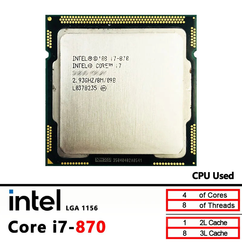 Intel Core i7-870 Procesador de CPU i7 870 usado 2,9 GHz Quad-Core 8M 95W LGA 1156