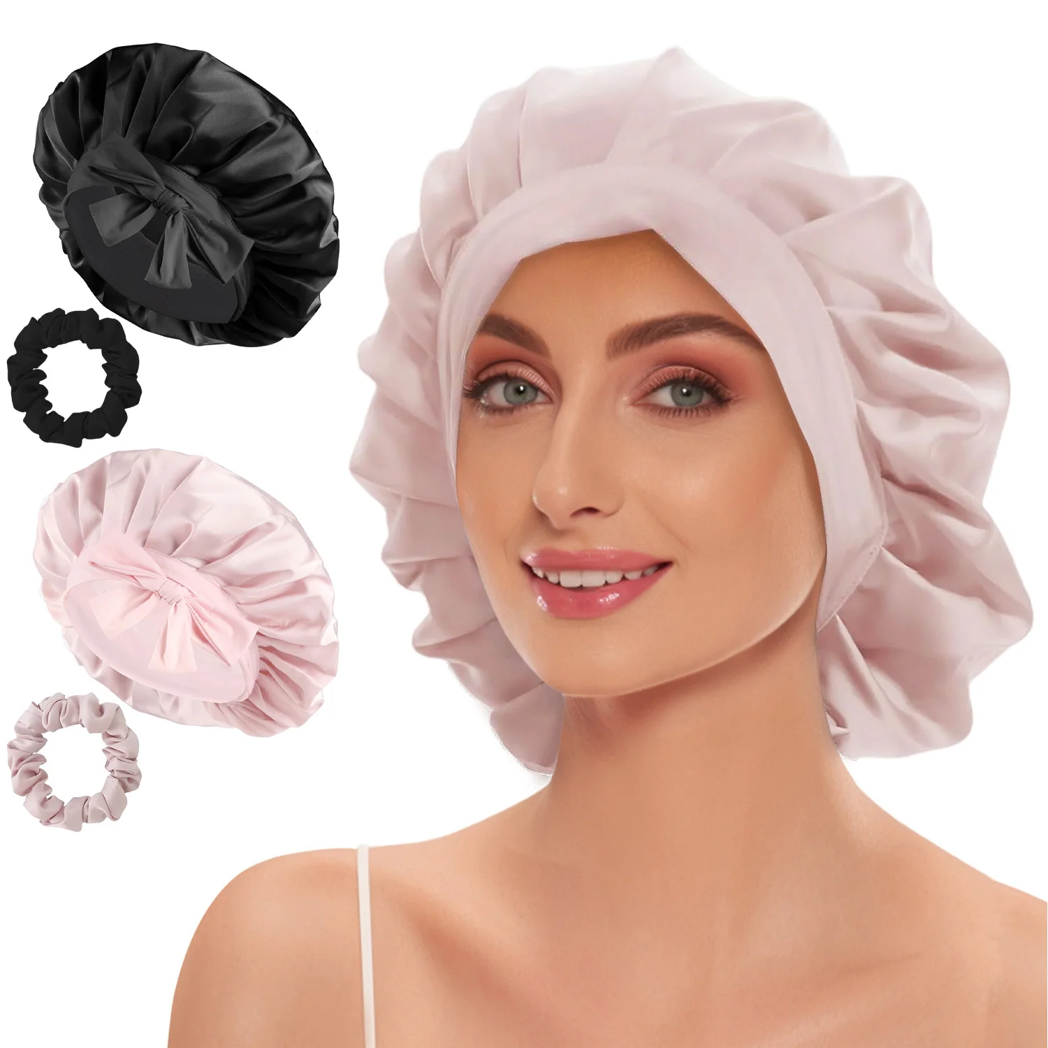 Satin Bonnet Silk Night Sleeping Cap Natual Pure Silk Hair Wrap Headwrap For Women Curly Braid Hair Nightcap Scrunchie Set